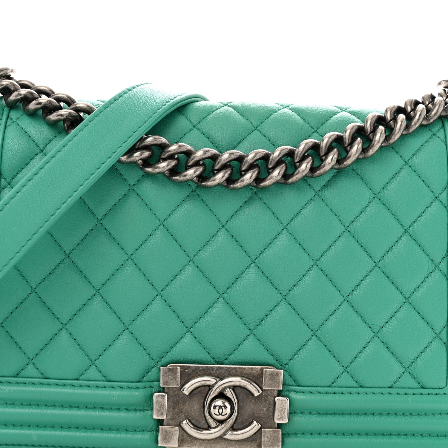 Calfskin Quilted Medium Boy Flap Turquoise
