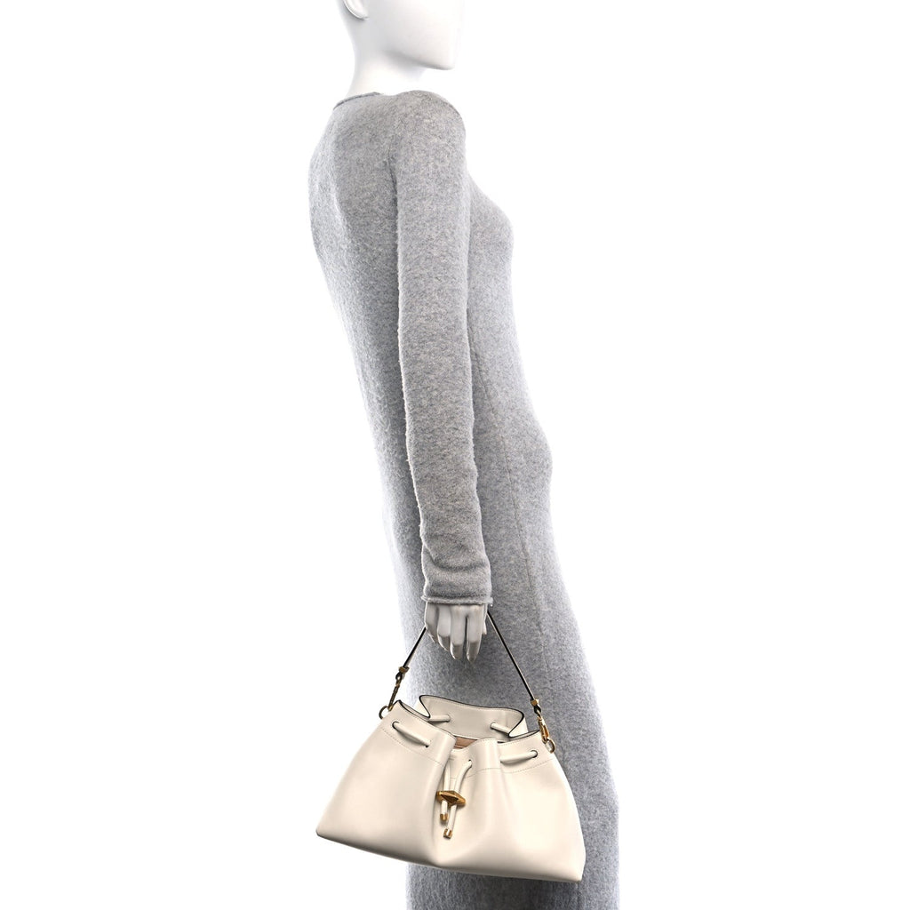 Smooth Shiny Calfskin Cinch M Bucket Bag White