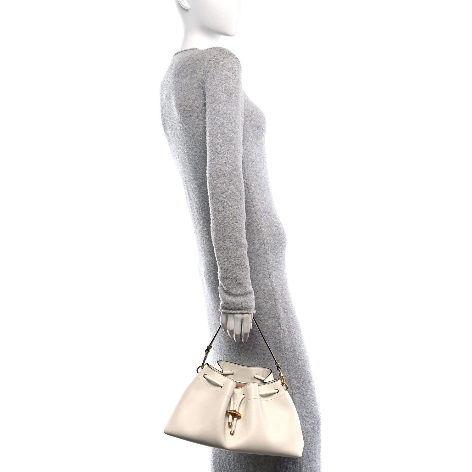 Smooth Shiny Calfskin Cinch M Bucket Bag White