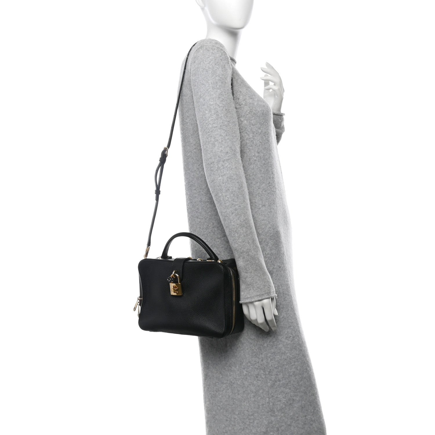 Drummed Calfskin Rosaria Shoulder Bag Black