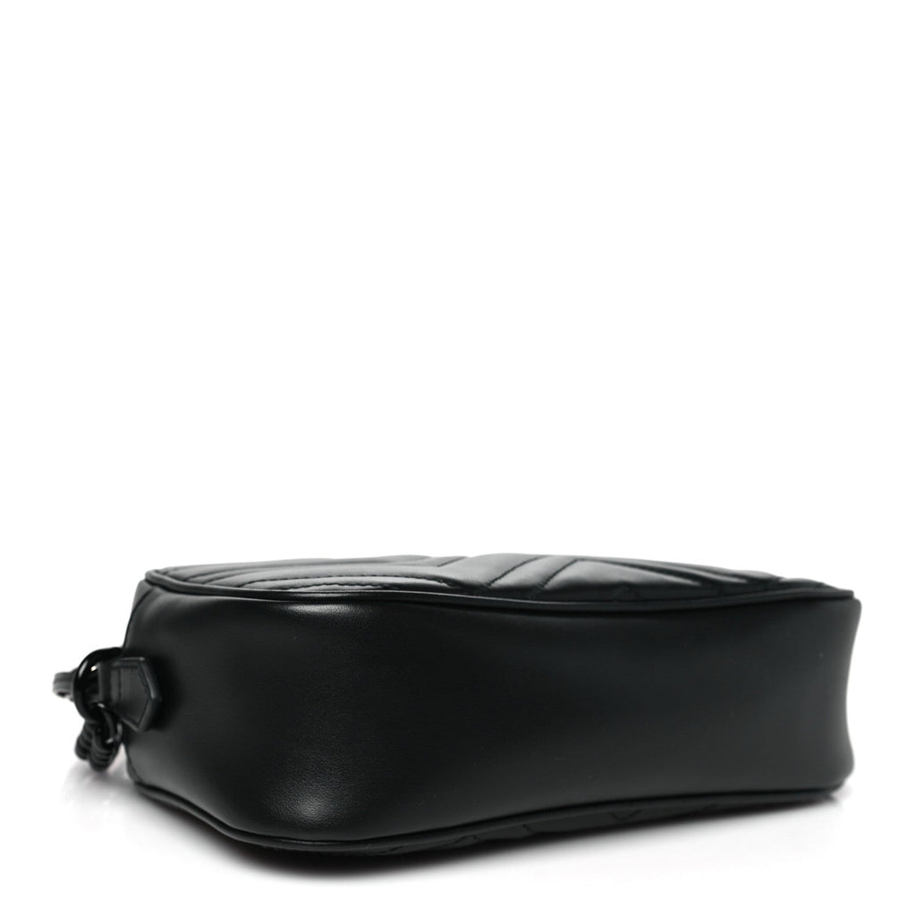 Calfskin Matelasse Monochrome Small GG Marmont Chain Shoulder Bag Black
