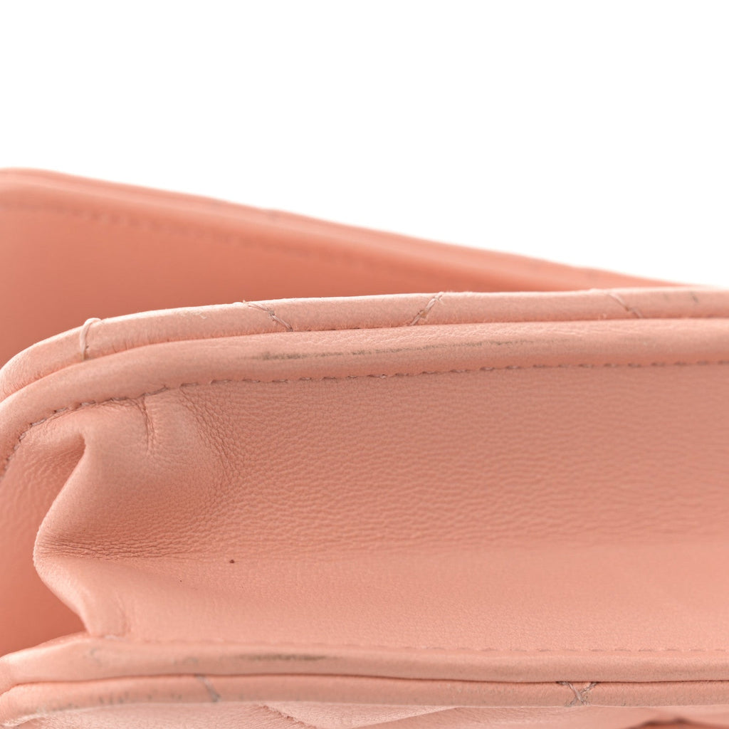 Lambskin Quilted CC Pearl Crush Wallet on Chain WOC Light Orange