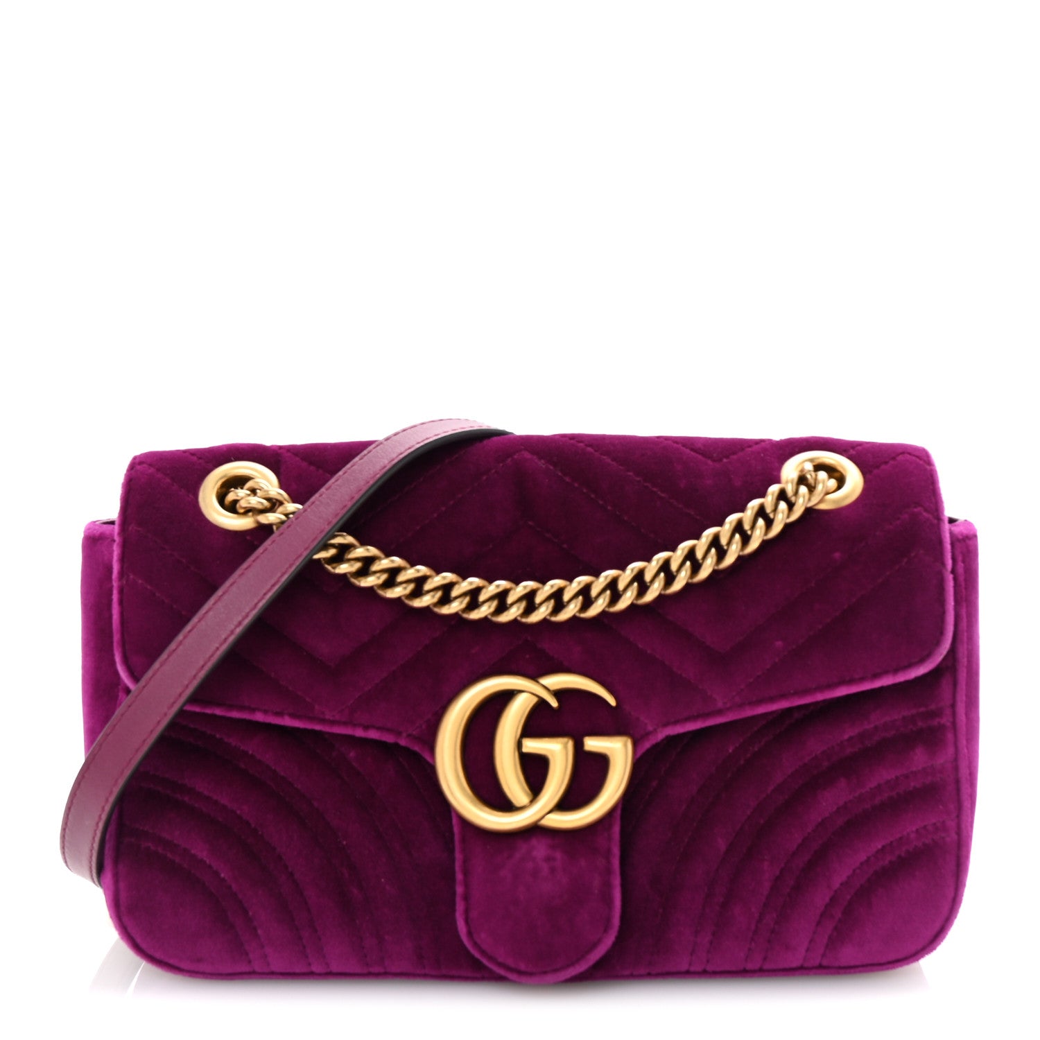 Velvet Matelasse Small GG Marmont Shoulder Bag Fuchsia Violet Cyclamen