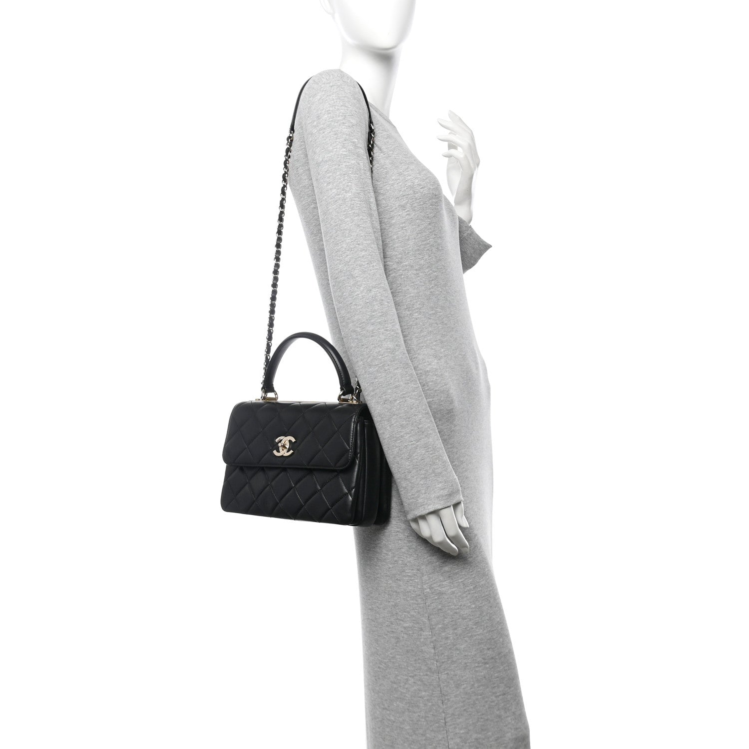 Lambskin Quilted Small Trendy CC Dual Handle Flap Bag Black