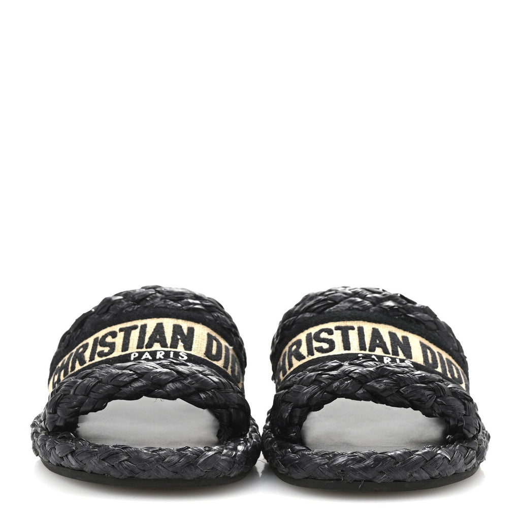 Raffia Embroidered Dway Mules Slide Sandals 37 Black