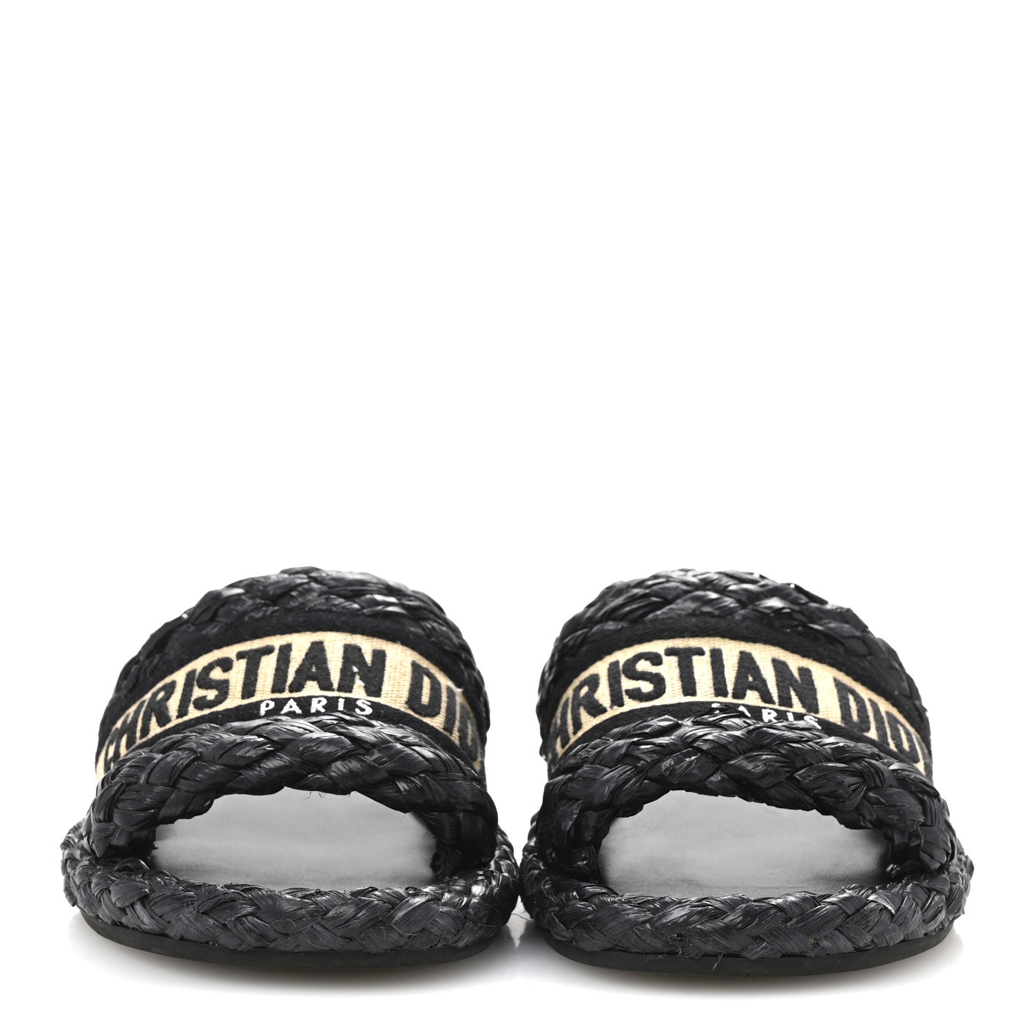 Raffia Embroidered Dway Mules Slide Sandals 37 Black
