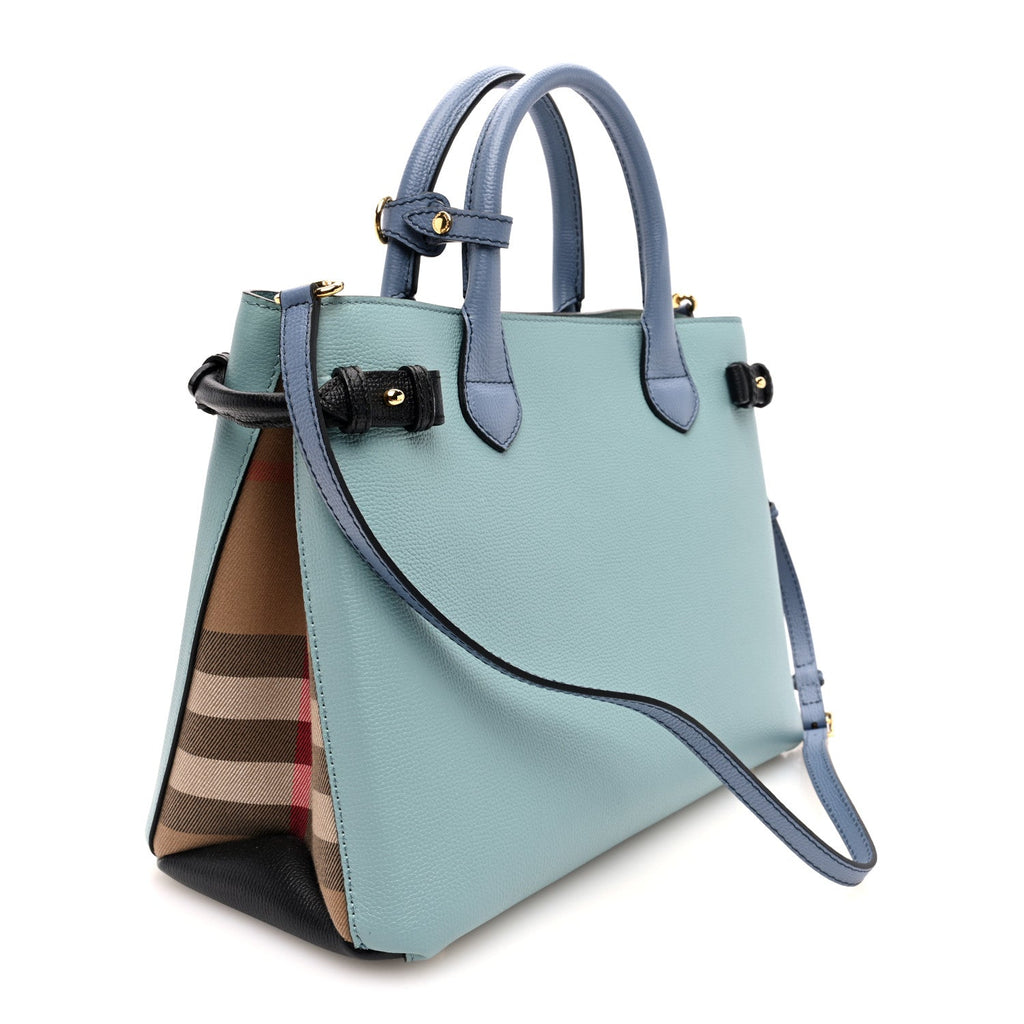 Derby Calfskin Vintage Check Medium Banner Tote Pale Opal Slate Blue