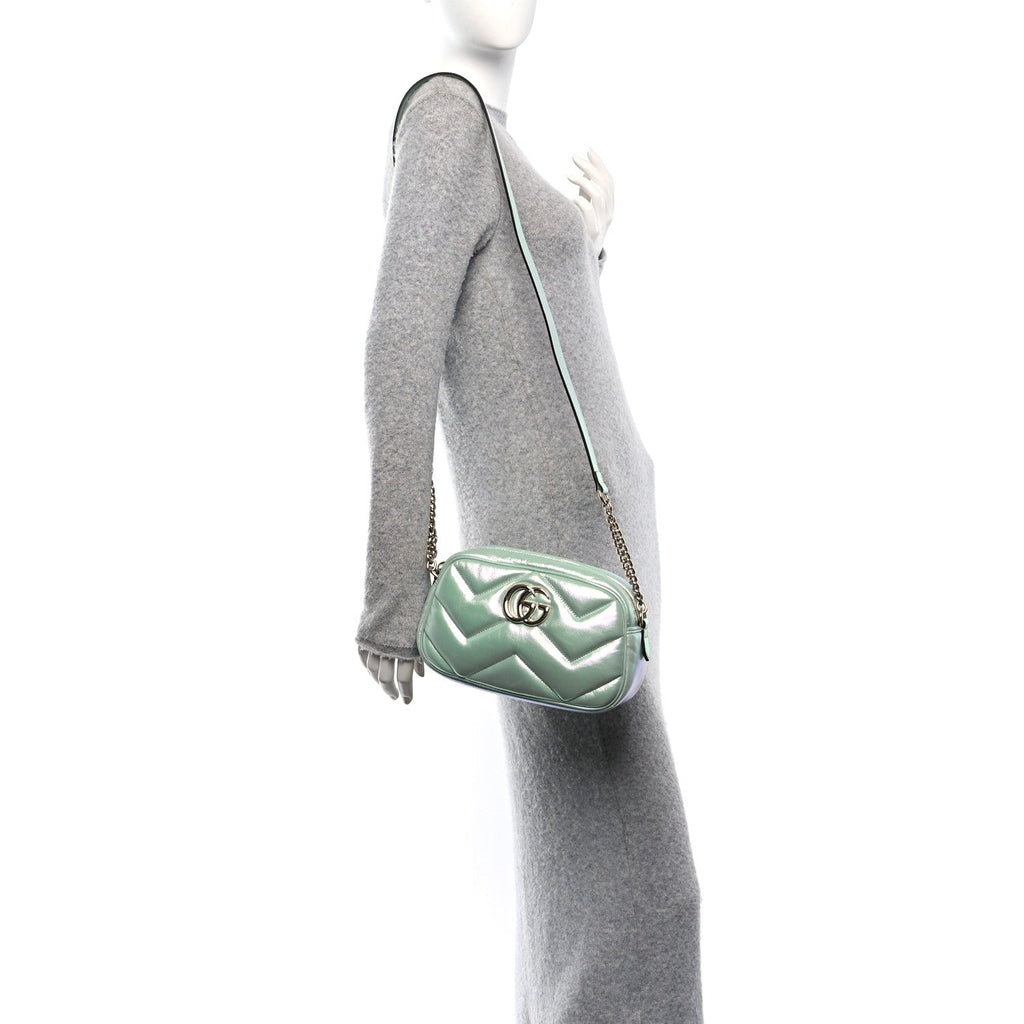 Iridescent Nappa Chevron Matelasse Small GG Marmont Chain Shoulder Bag Iridescent Salvy Green