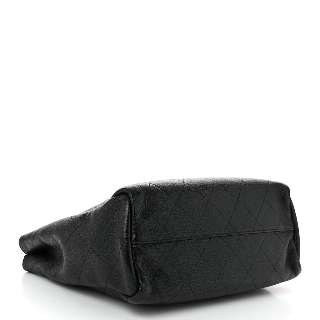 Caviar Stitched Medium Lady Coco Shopping Tote Black