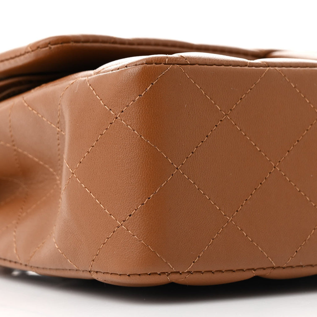 Lambskin Quilted Medium Double Flap Brown