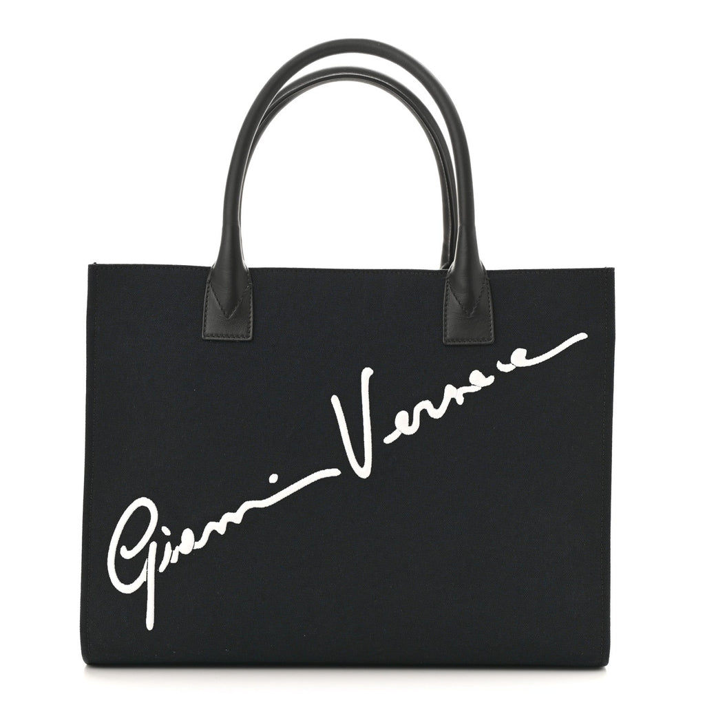 Canvas Suppler Calfskin Cabas GV Signature Tote Black