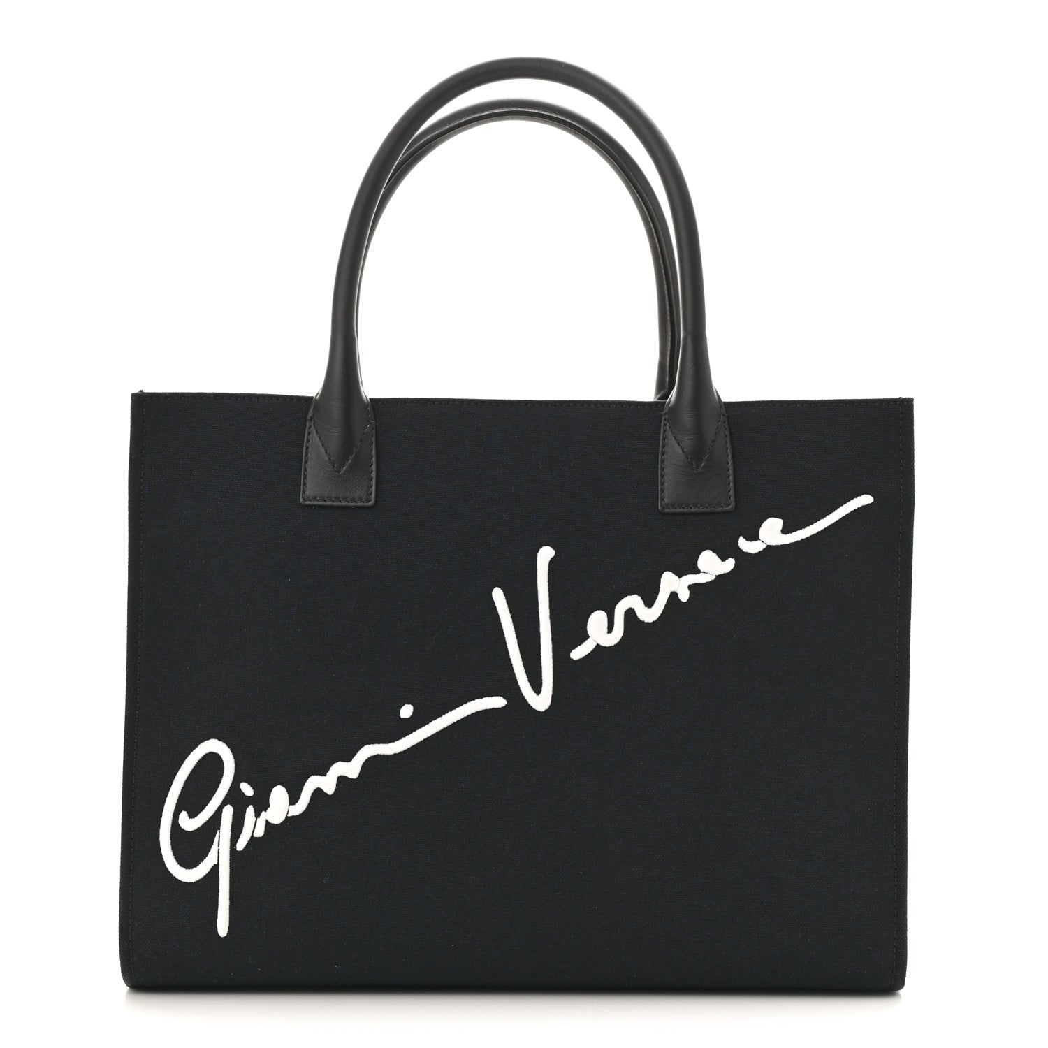 Canvas Suppler Calfskin Cabas GV Signature Tote Black