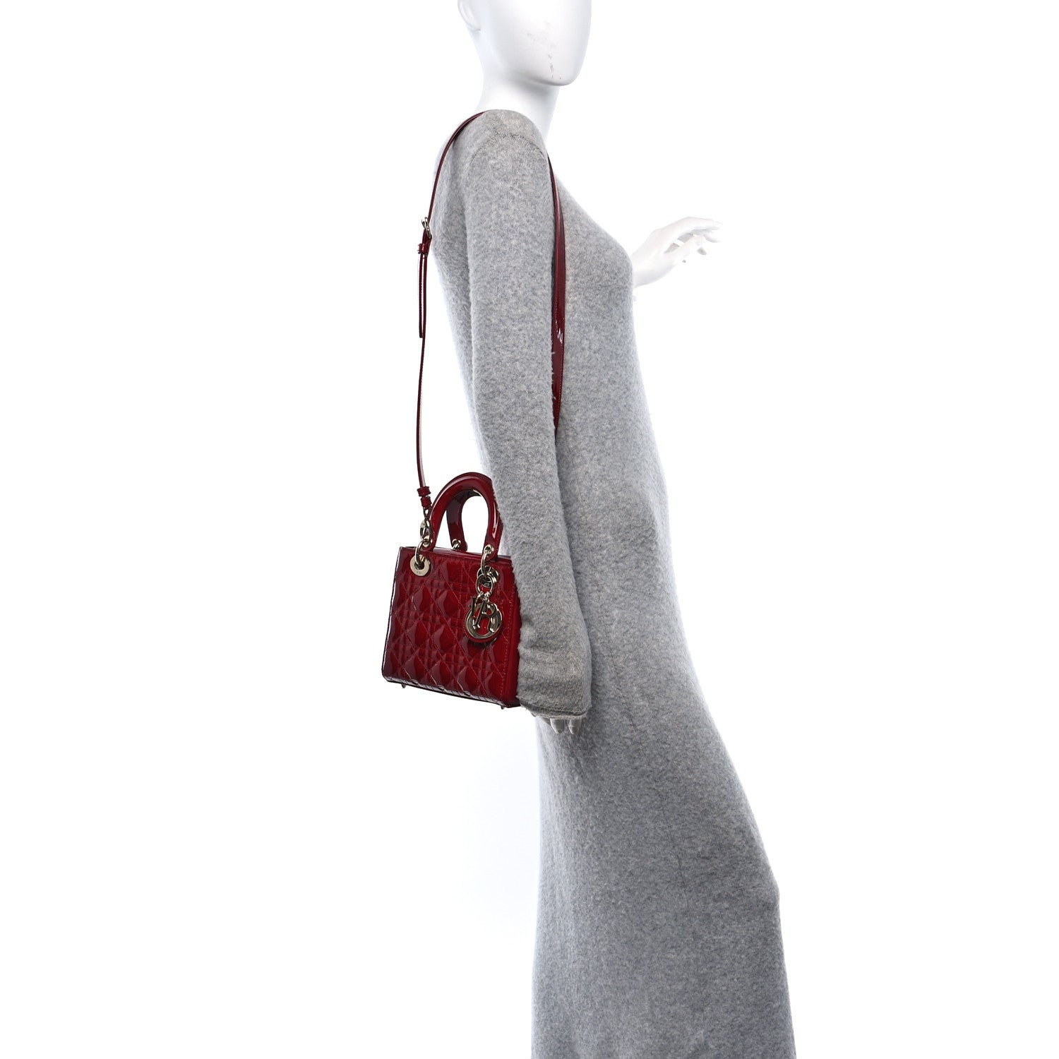 Patent Cannage Small Lady Dior Cherry Red