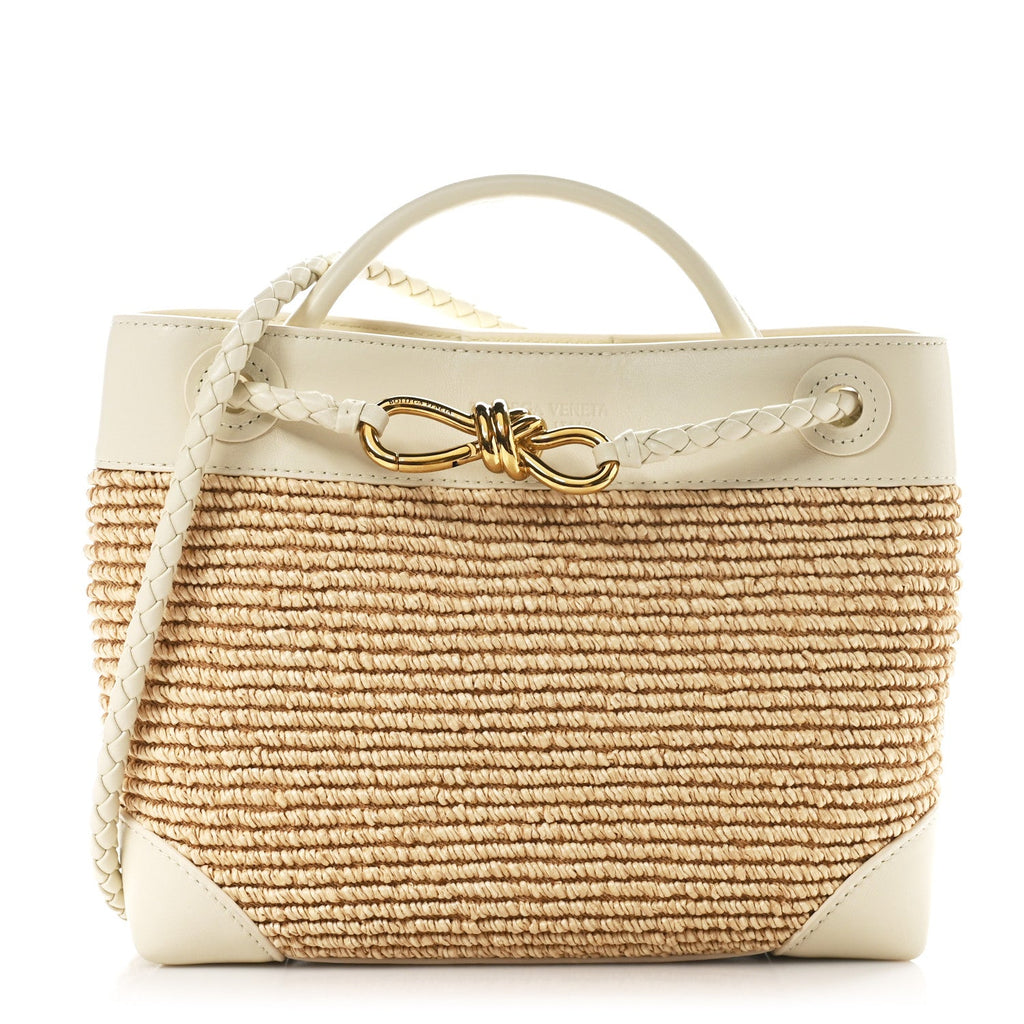 Raffia Calfskin Small Andiamo Shoulder Bag Sea Salt Natural