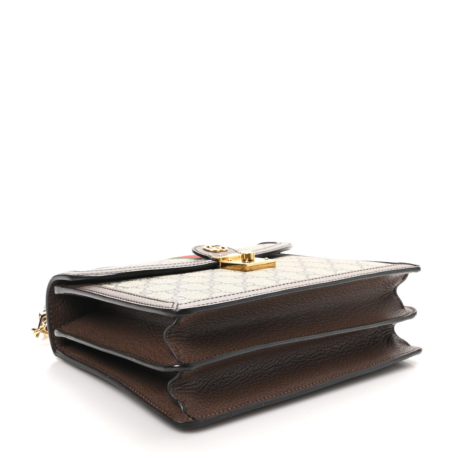 GG Supreme Monogram Textured Dollar Calfskin Web Small Ophidia Padlock Top Handle Bag Beige Ebony New Acero