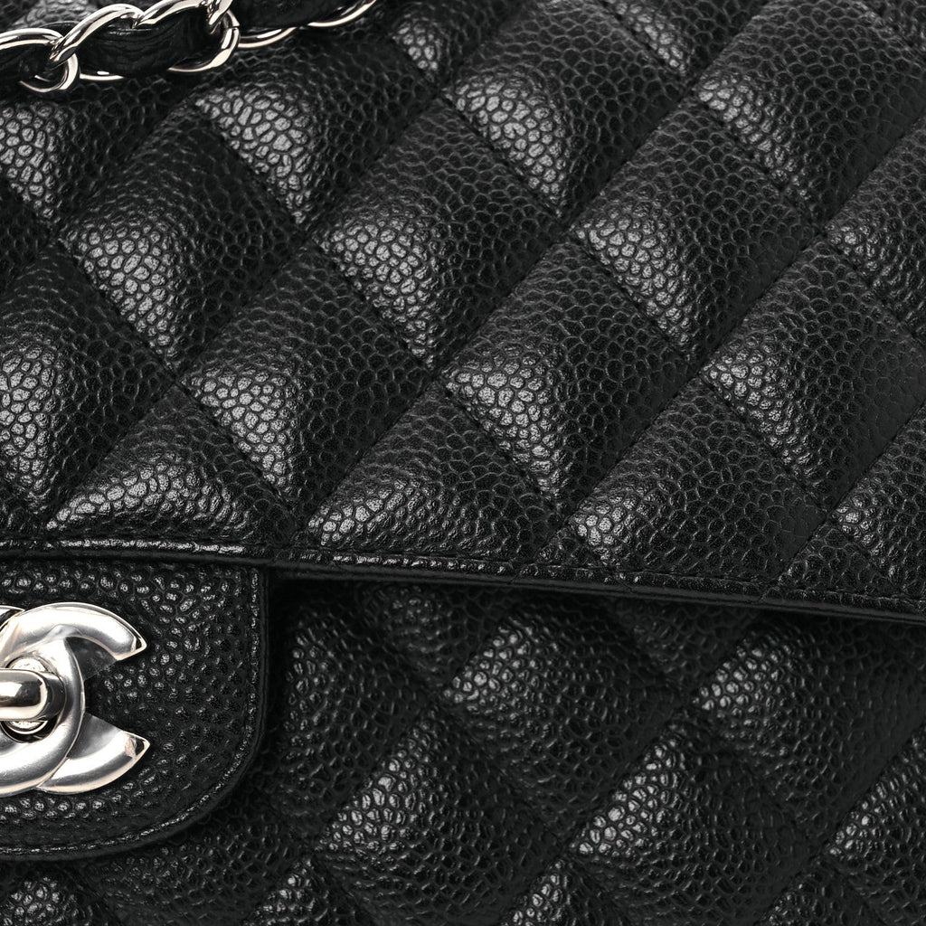 Caviar Quilted Medium Double Flap Black