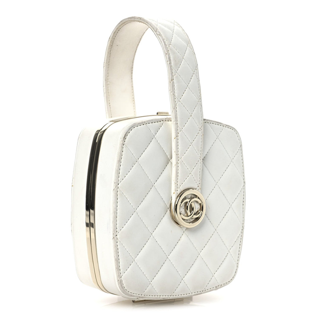 Lambskin Minaudiere Vanity With Handle White
