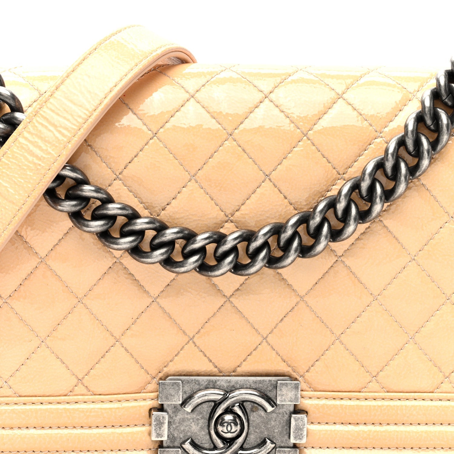 Patent Quilted Medium Boy Flap Beige