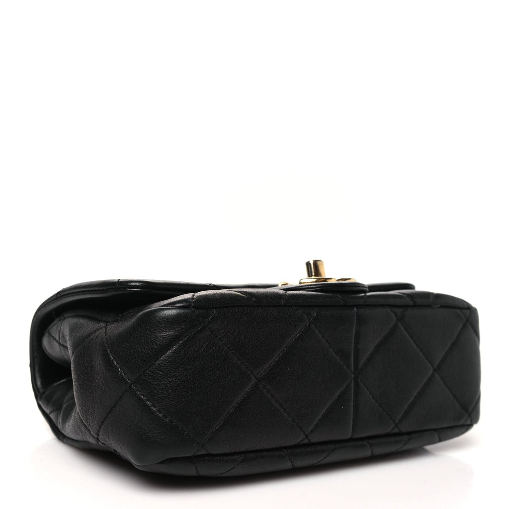 Lambskin Metal Quilted Mini Top Handle Square Flap Black