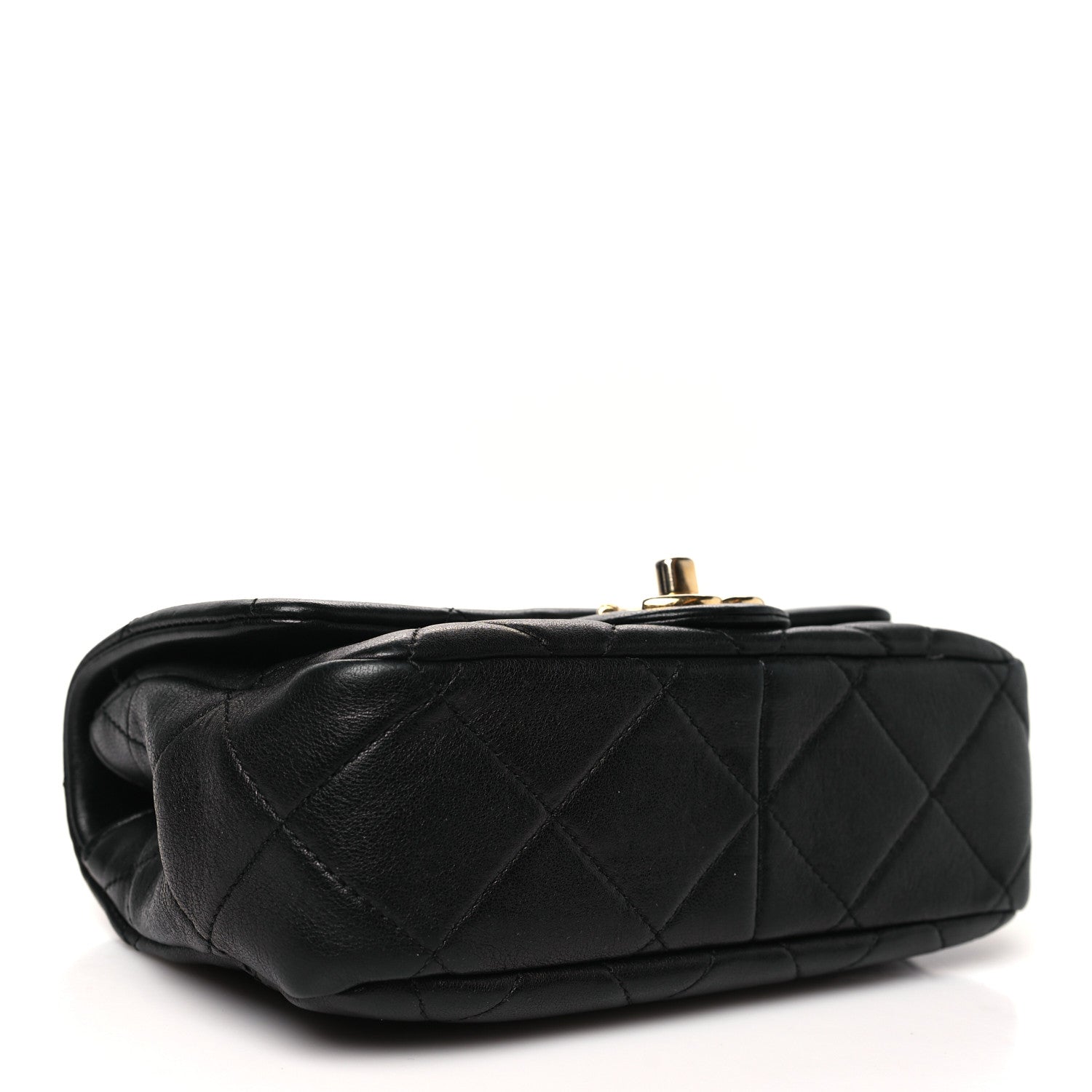 Lambskin Metal Quilted Mini Top Handle Square Flap Black