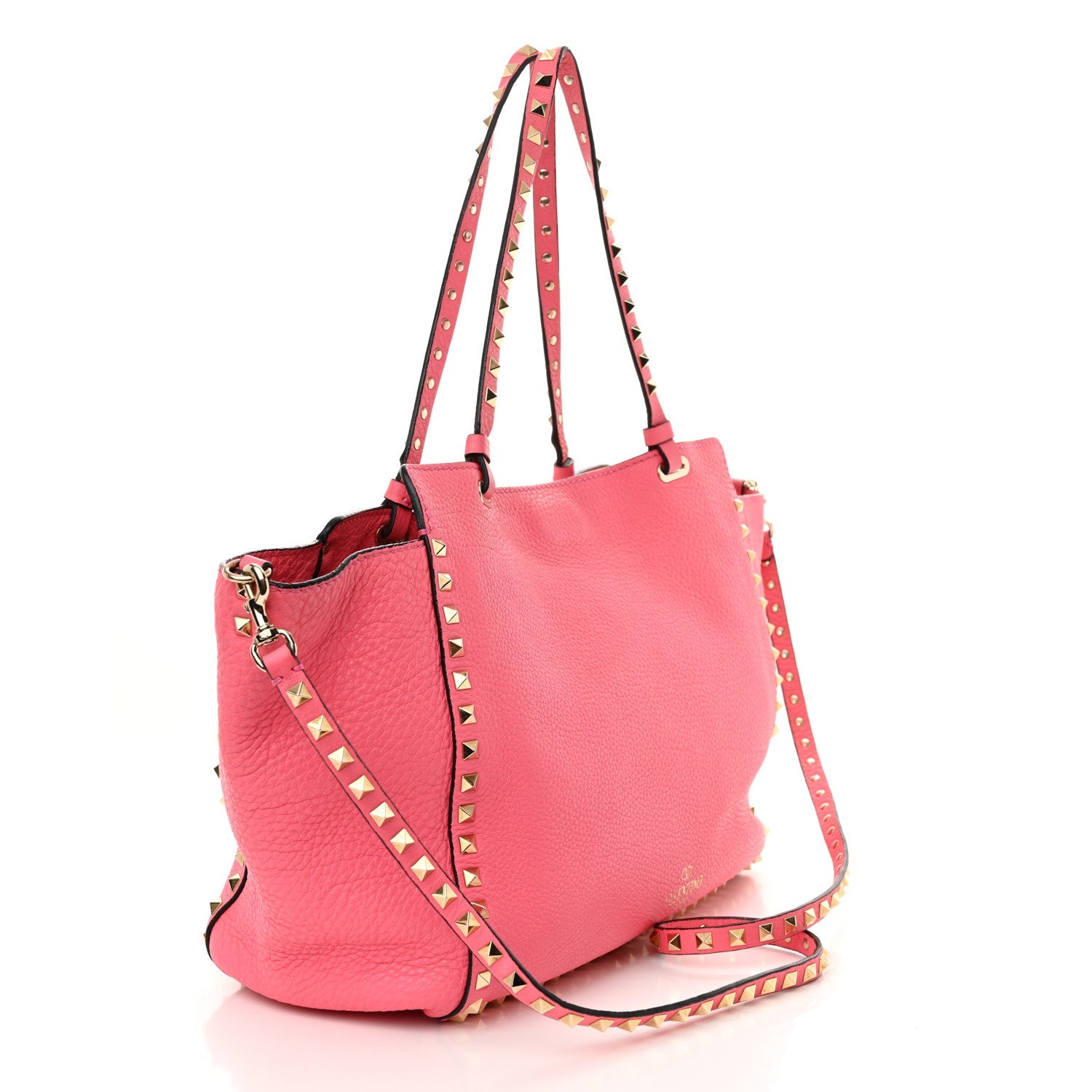 Pebbled Calfskin Medium Rockstud Tote Fuxia Fluo