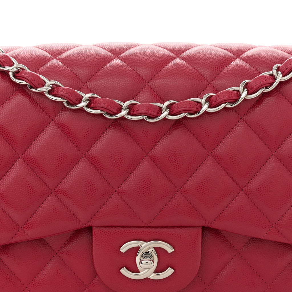 Caviar Quilted Jumbo Double Flap Dark Pink