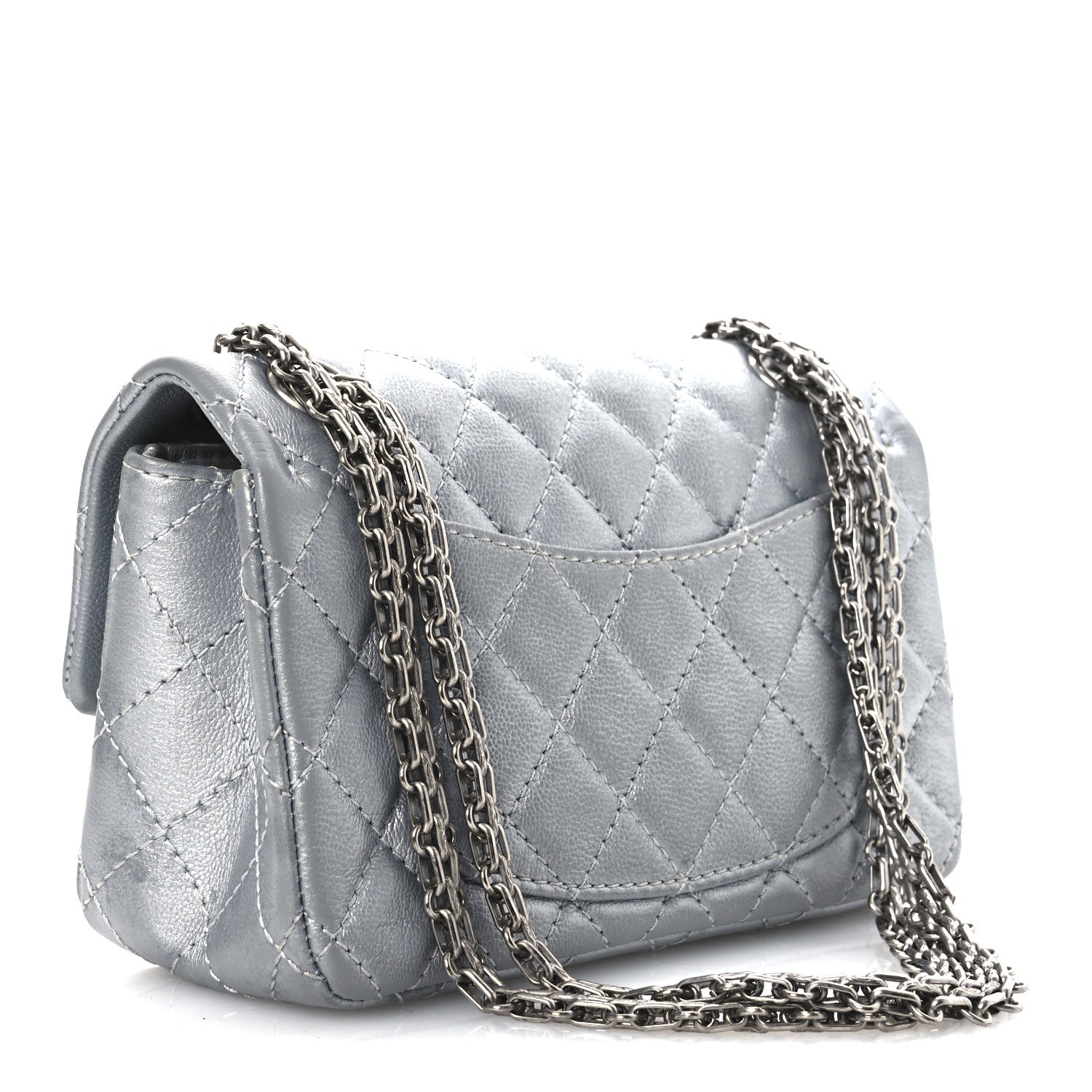 Metallic Grained Calfskin Quilted 2.55 Reissue Mini Flap Silver