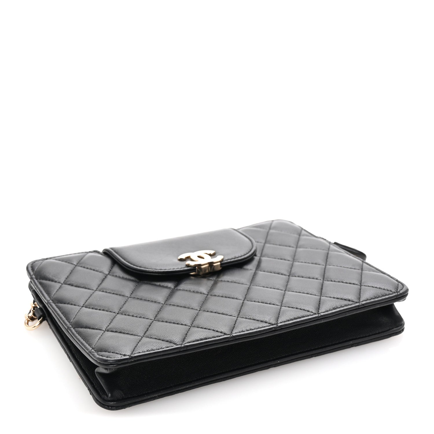Lambskin Quilted CC Pouch Wristlet Black