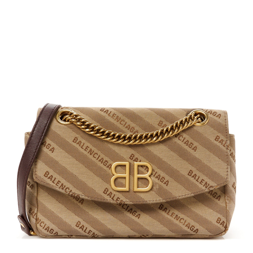 Jacquard Logo Matelasse S BB Round Shoulder Bag Beige Brown