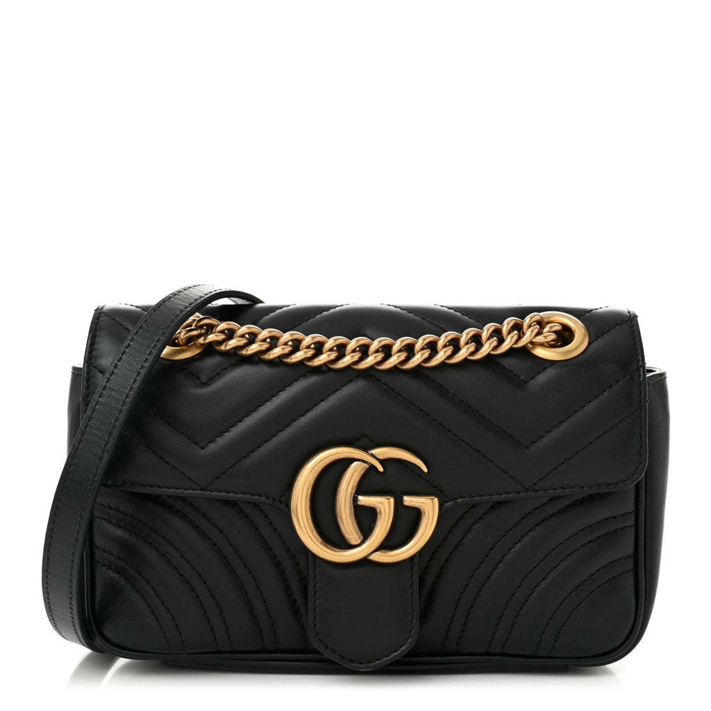 Calfskin Matelasse Mini GG Marmont Shoulder Bag Black