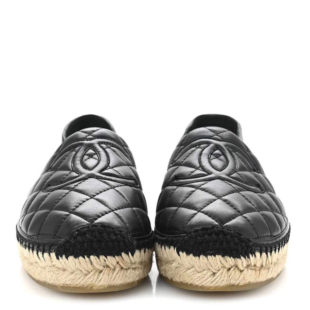 Lambskin Quilted CC Espadrilles 38 Black