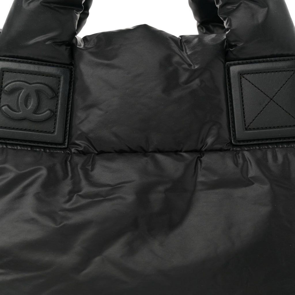 Nylon Quilted Small Coco Cocoon Reversible Tote Black