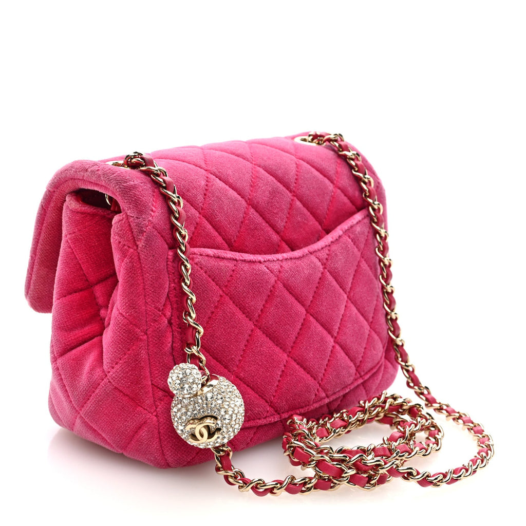Velvet Quilted Mini Square Pearl Crush Flap Fuchsia