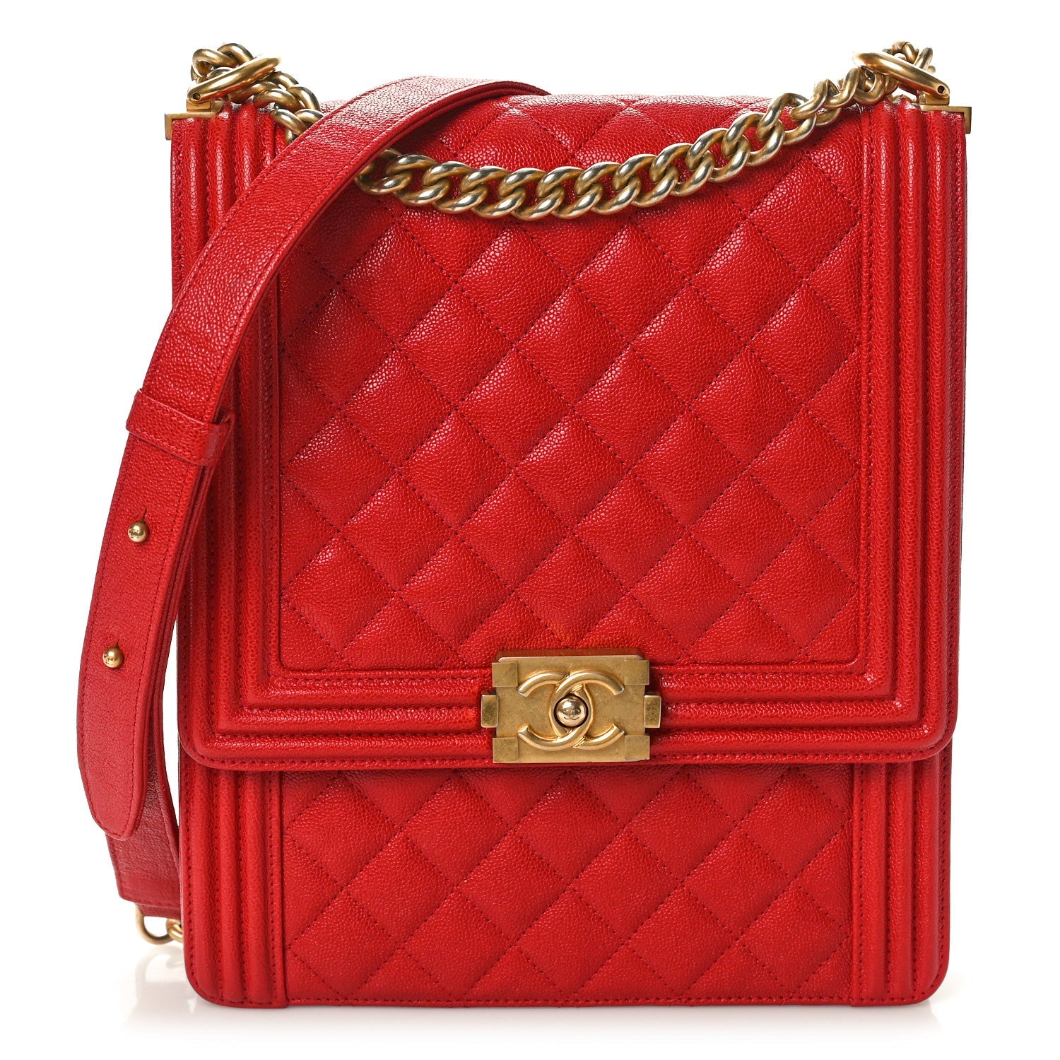 Caviar Quilted North South Boy Flap Red