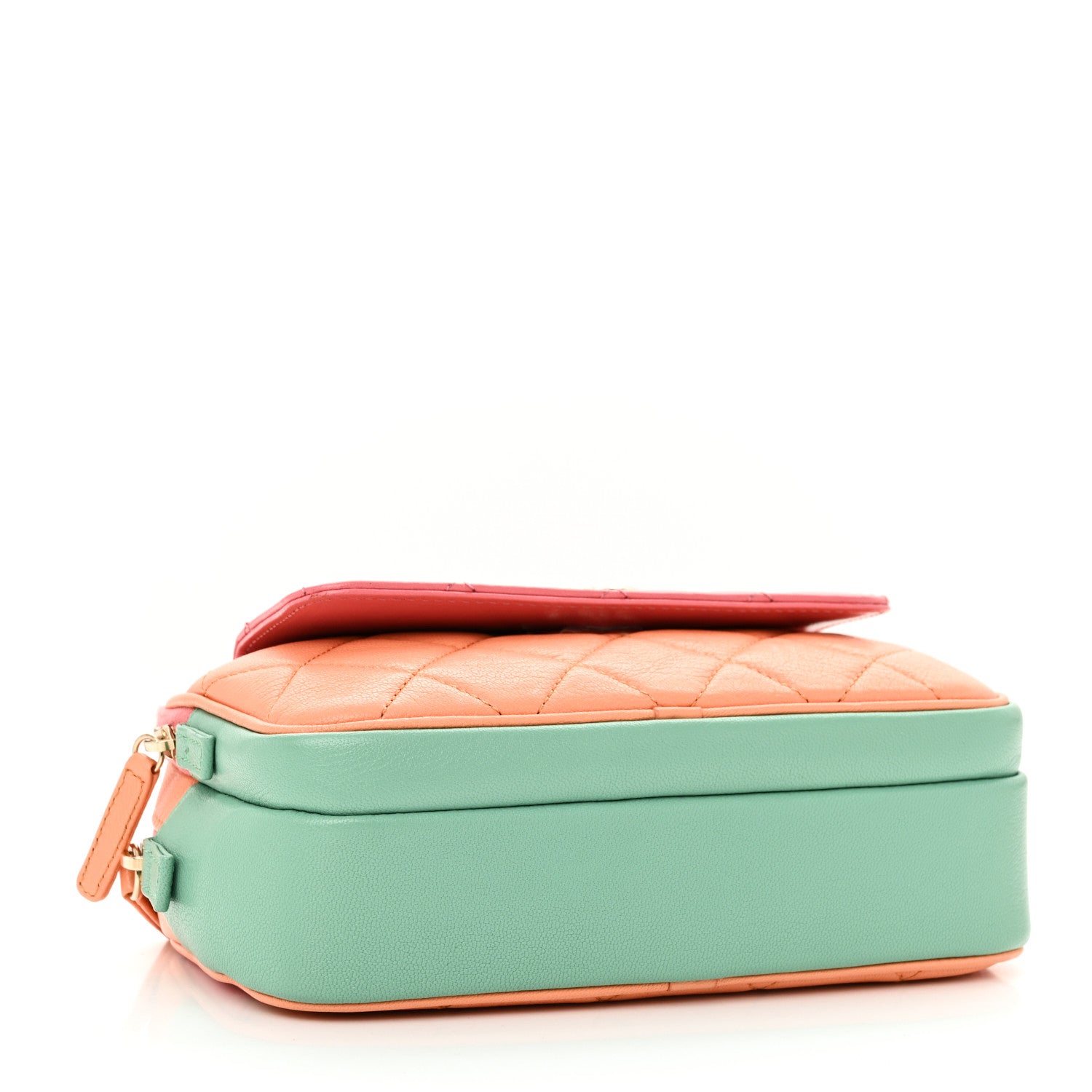 Goatskin Quilted Tri-Color In & Out Waist Bag Orange Green Pink