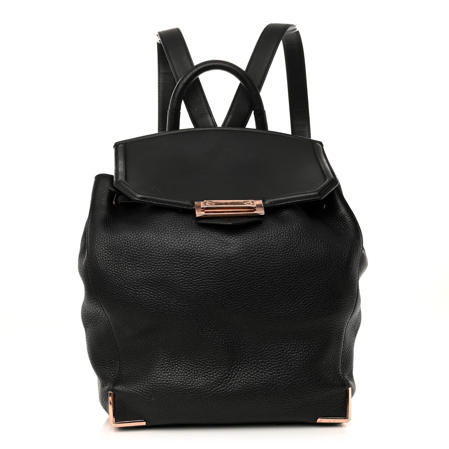 Pebbled Calfskin Prisma Skeletal Backpack Black Rose Gold Hardware