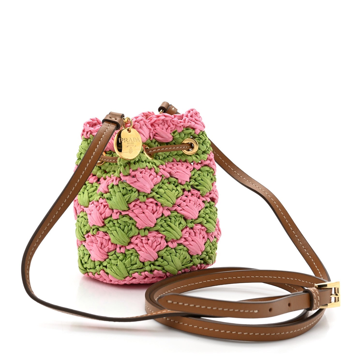 Yarn Raffia Effect Crochet Mini Pouch Petal Pink Lawn Green