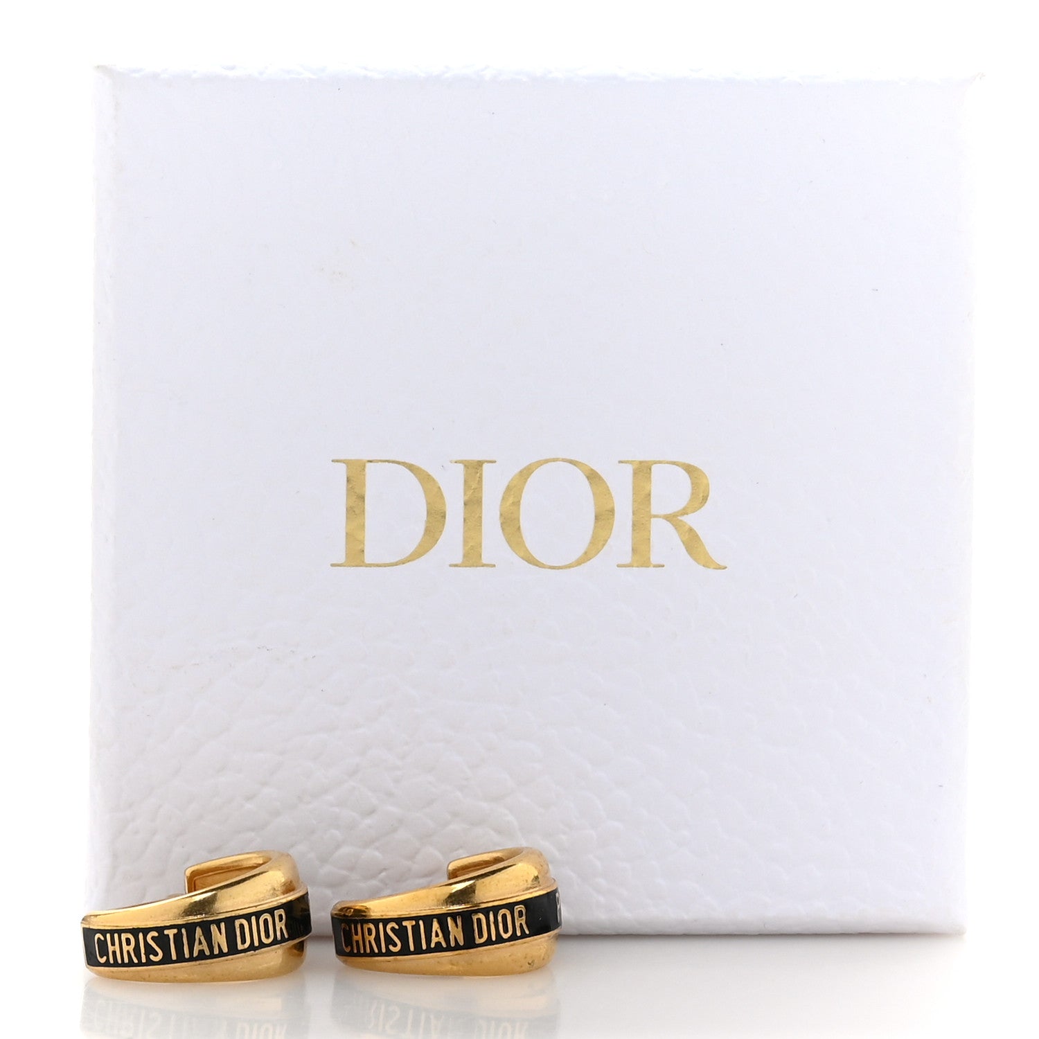 Metal Enamel Dior Code Hoop Earrings Black Gold