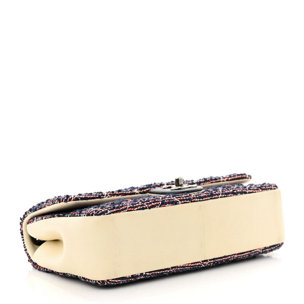 Tweed Quilted Medium Single Flap Blue Multicolor