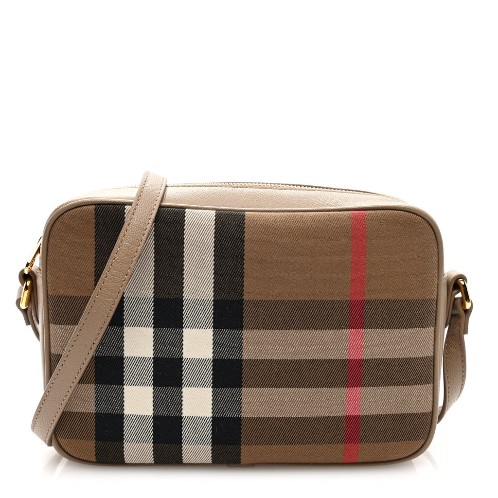 Calfskin House Check Medium Camera Bag Chestnut Beige