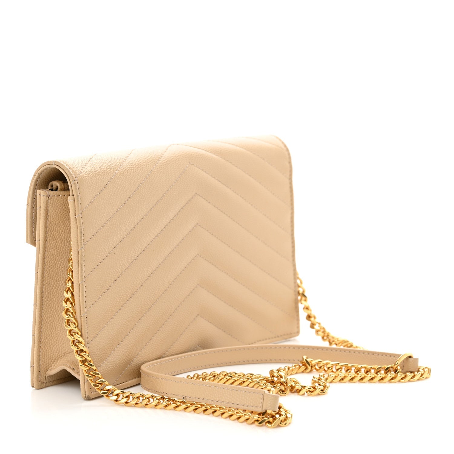 Grain De Poudre Matelasse Chevron Monogram Envelope Chain Wallet Nude Powder