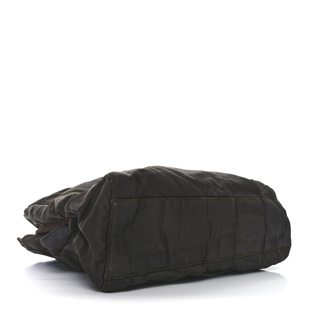 Tessuto Nylon Acciaio Chain Shoulder Bag Brown