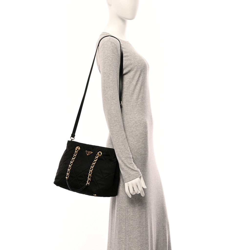 Nylon Tessuto Impuntu Quilted Tote Black