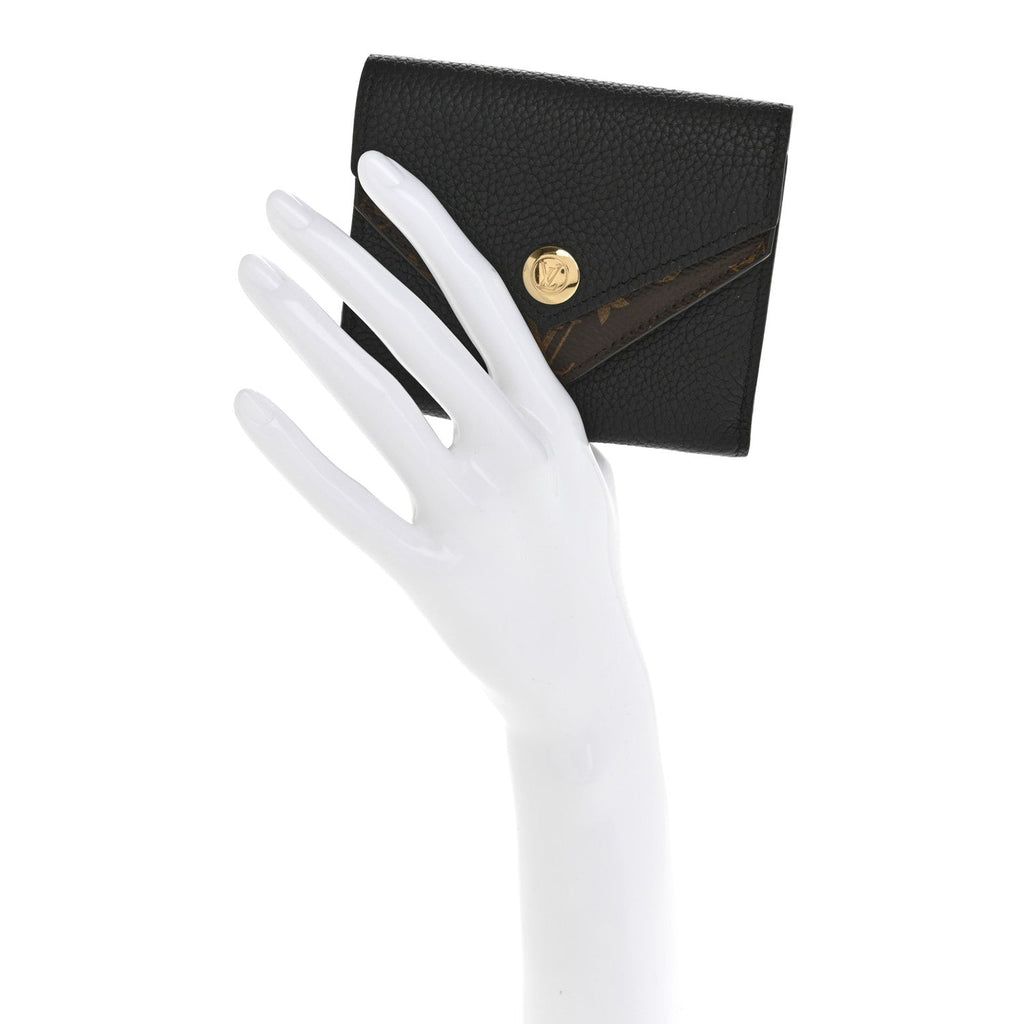 Grained Calfskin Monogram Double V Compact Wallet Black