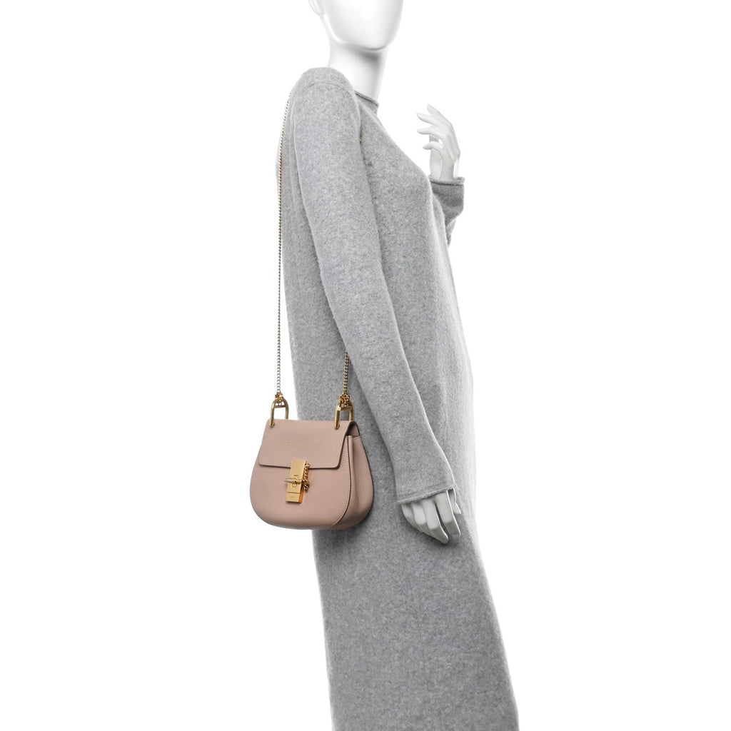 Grained Lambskin Mini Drew Shoulder Bag Cement Pink