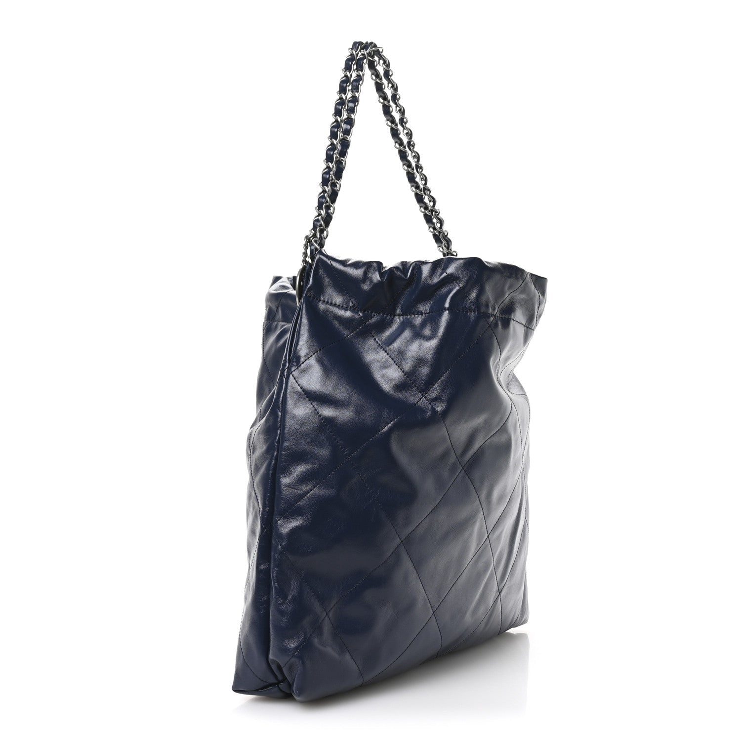 Shiny Calfskin Quilted Chanel 22 Navy Blue