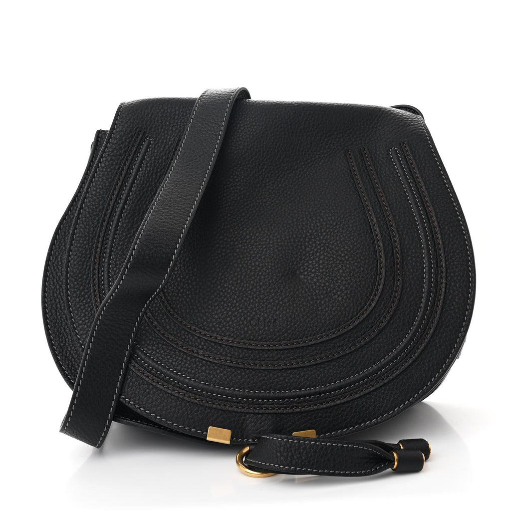 Calfskin Medium Marcie Round Crossbody Bag Black