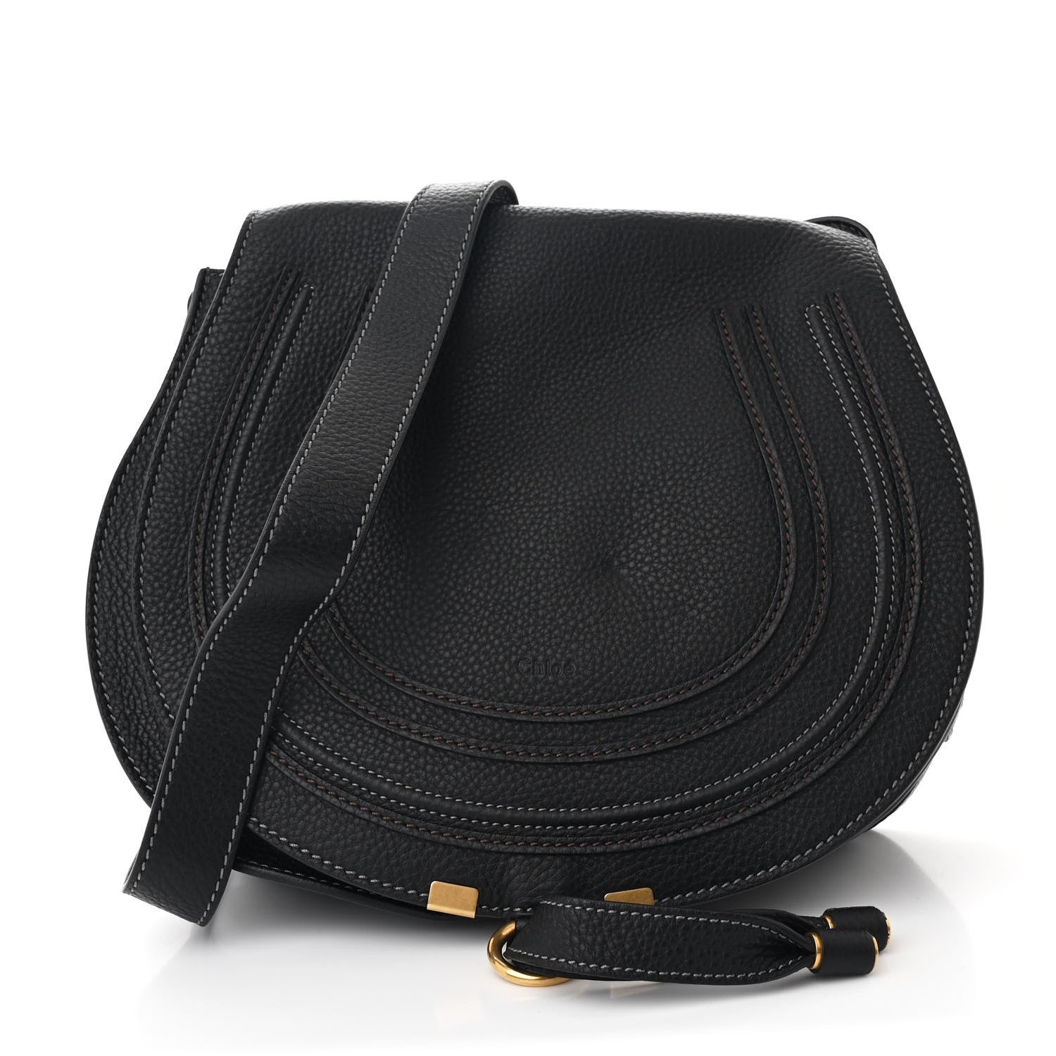 Calfskin Medium Marcie Round Crossbody Bag Black