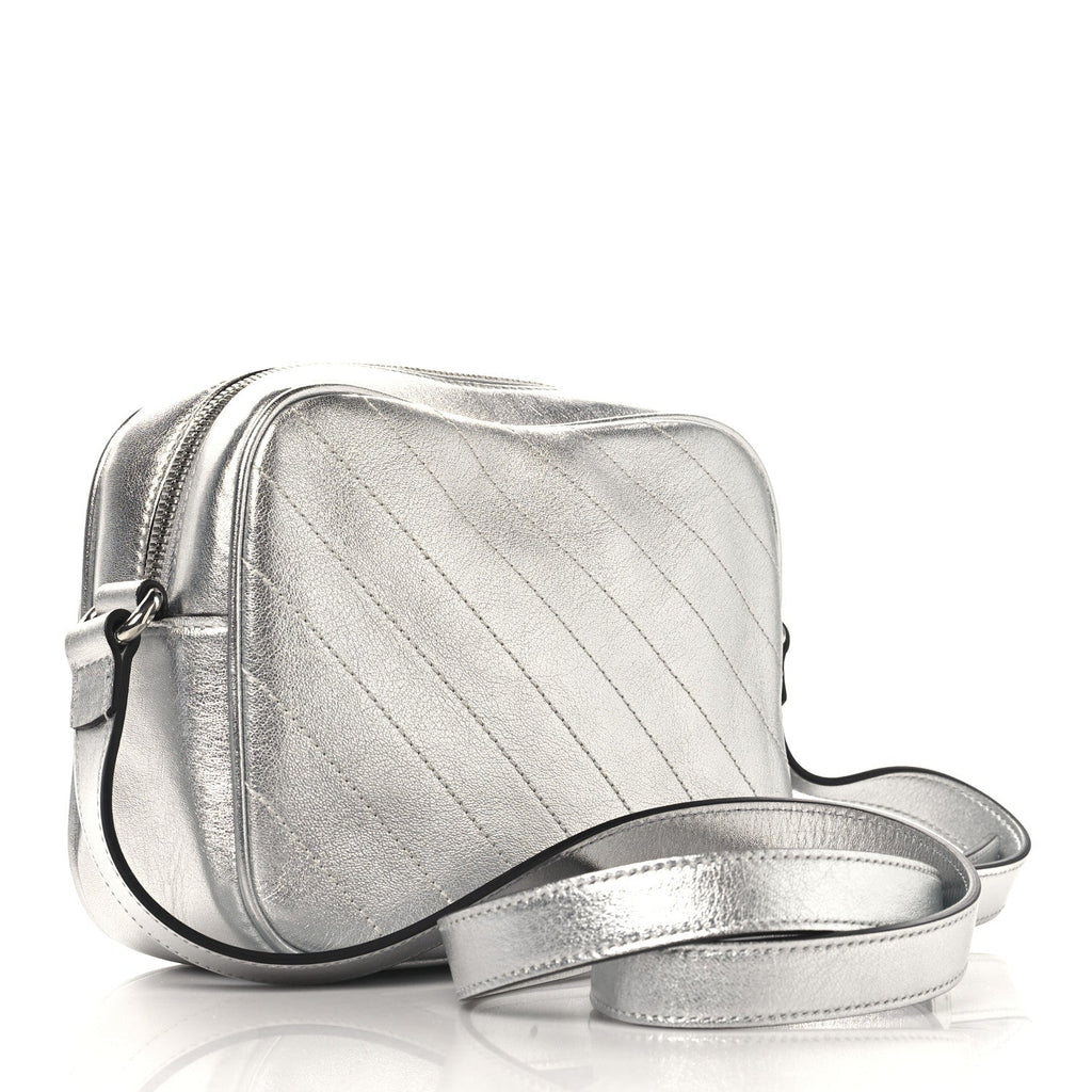 Metallic Sakai Be Green Calfskin Diagonal Stitched Small Blondie Shoulder Bag Silver