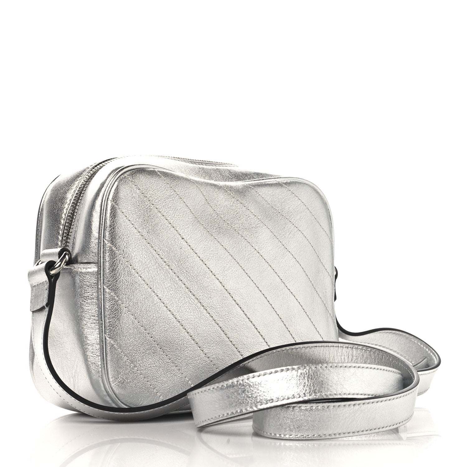 Metallic Sakai Be Green Calfskin Diagonal Stitched Small Blondie Shoulder Bag Silver